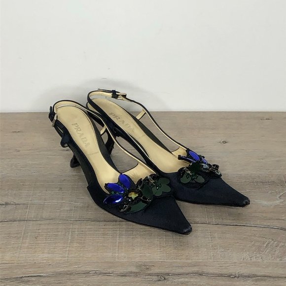 Vintage Prada Silk Jewel Gem Embellished Heels - Picture 5 of 7